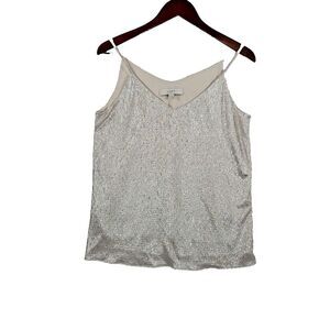 Loft Shimmer Metallic Double V-Neck Cami Top Size XS Lined Spaghetti Strap READ*